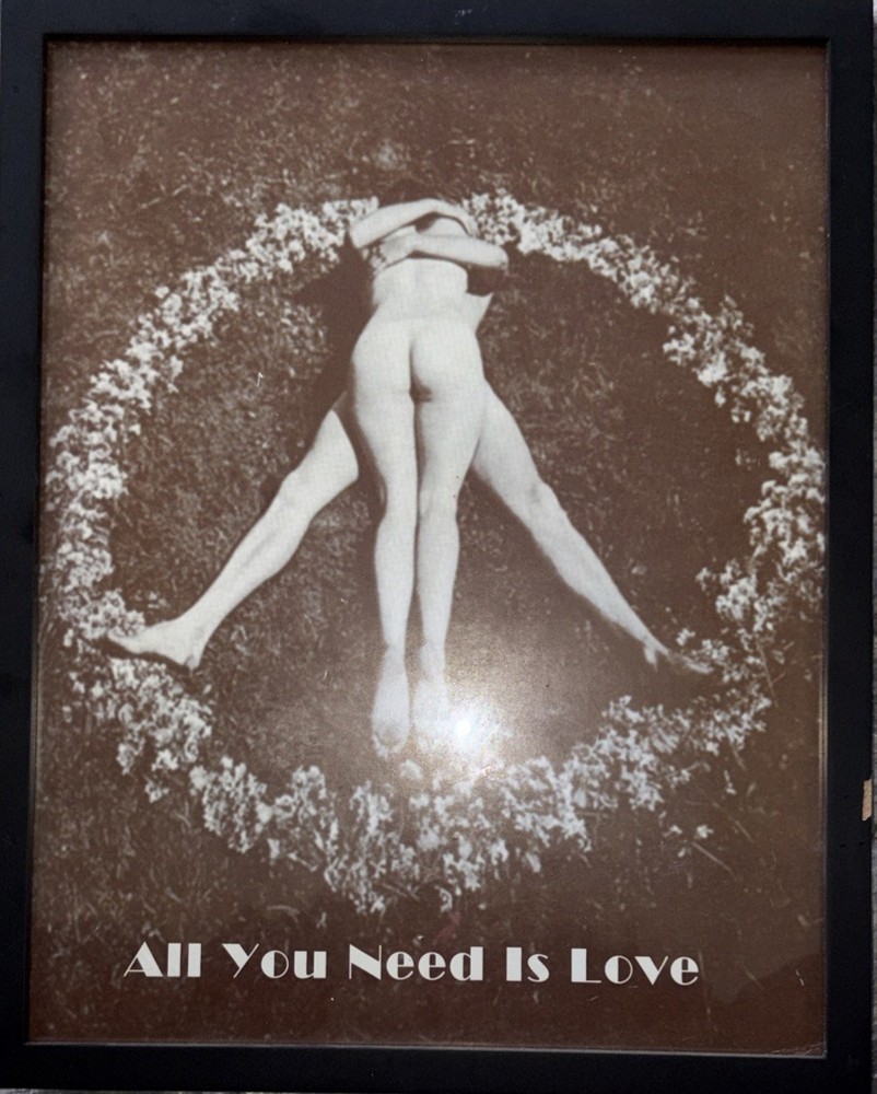 All You Need is Love Poster Art Naked Man Woman Form Peace Sign in Field 14 x 11
