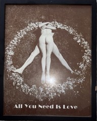All You Need is Love Poster Art Naked Man Woman Form Peace Sign in Field 14 x 11