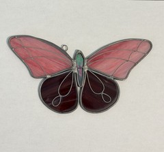 Vintage Leaded Stained Glass Butterfly Sun Catcher Pink & Purple