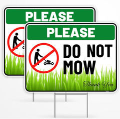 2PC Do Not Mow Sign with Stake 12 Inches by 9 Inches – Corrugated Plastic