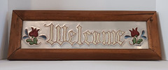 Vintage 19″ Wood Framed Hand Punched Tin Welcome Sign