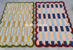 Handmade Checkered Wool Rug Blue Red | Scalloped Geometric Carpet Living Room