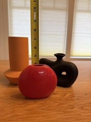 3-Piece Ceramic Vase Set Matte Finish Decorative Freestanding Red Black Orange