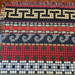 Vintage Abstract Woven Tapestry Throw Blanket 48”x70” Mosaic Geometric Boho