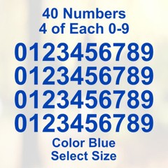 0 – 9 Number Decals Color: Blue – Select Size – 40 Stickers 4 of Each Number