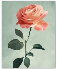 Botanical Soft Peach Rose Stem Single Rose 8×10 Floral Print Wall Art Poster