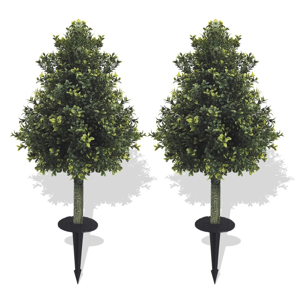 2Pack Artificial Boxwood Topiary, Outdoor Fake Evergreen Plants with GroundStake