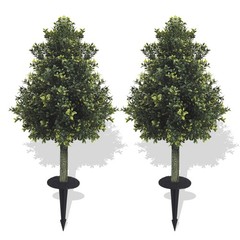 2Pack Artificial Boxwood Topiary, Outdoor Fake Evergreen Plants with GroundStake