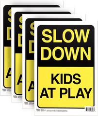 Slow down Kids at Play Sign, 4-Pack, 12X8 Inches – Kids at Play Safety Signs for
