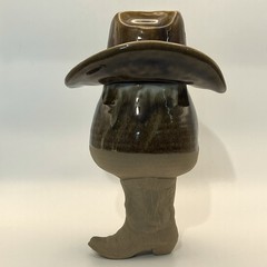VTG 1981 Five Bridges Art Pottery Cowboy Boot Mug, Hat Vessel Set Western Whimsy