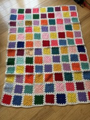 VTG Handmade Crochet Granny Square Afghan White 62×48 Throw Cottage Chore