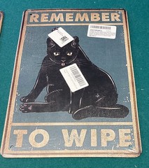 Cat Bathroom Metal Sign Remember to Wipe. Size is 12x8inches. Brand New w/ Tags!