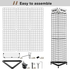 NEW Triangular Grid Wall Panels Display Stand with 24 Hooks Black