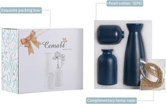 Elegant 3-Piece Ceramic Blue Vases Set – Bohemian Flower Decor for Home