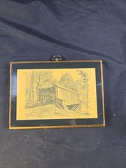 6.5×4.75″ Vintage Mary’s River Covered Bridge PICTURE on Wood Decor Chester IL