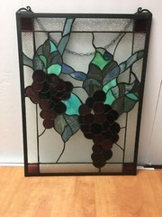Stained Glass Hanging Grape Leaf Window Panel Suncatcher Rectangular 24″ x 18″