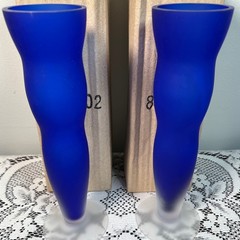 Cobalt Blue Frosted Glass Bud Vases PAIR Gorgeous Designs China Modern Decor