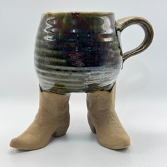VTG 1981 Five Bridges Art Pottery Cowboy Boot Mug, Hat Vessel Set Western Whimsy
