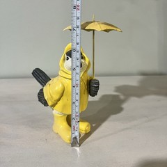 Cute Decor Bird Figurine In Raincoat And Umbrella Plastic Contemporary 7.75″