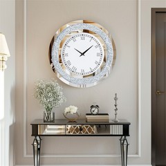 60/80CM Large Mirrored Clock Sparkle Crush Diamond Wall Clock Living Room Kitche