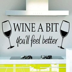WINE A BIT Quote Letter Wall Sticker Decal Home Arts Kitchen Decoration decor