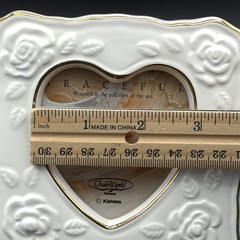 New White Porcelain Heart Frame 3 X 3 Photo Roses Gold Trim 4.75 X 4.75 Inch