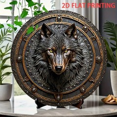 Viking Wolf Shield Metal Wall Art Norse Mythology Round Plaque 8” Warrior Deco