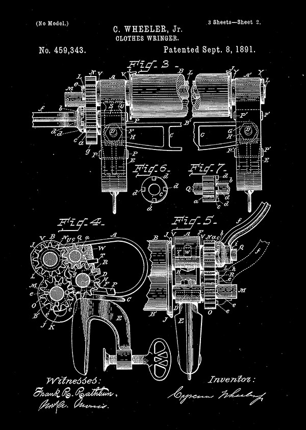 1981 – Clothes Wringer – C. Wheeler, Jr. – Patent Art Poster