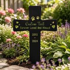 Personalized Pet Memorial Cross Metal, Custom Grave Marker Sympathy Gift Decor