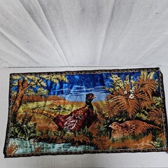 VTG Velvet Tapestry Rug Wall Hanging Pheasant Forest Cabin Hunting Lodge Lebanon