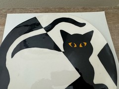 Studio Pottery Cat & Mouse Decorative Plate Black White 11.5” Artist Signed