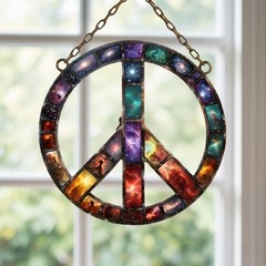 Galaxy Peace Sign Acrylic Suncatcher, Cosmic Peace Symbol Window Hanging Decor