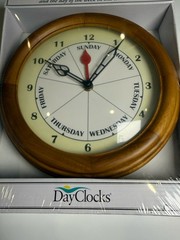 DayClocks Classic Day of Week Wall Clock 9 Inch Oak Wood Frame NIB Retirement