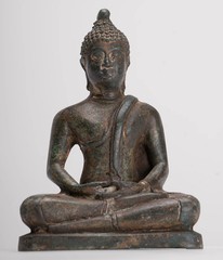 Antique Thai Style Bronze Seated Chiang Saen Meditation Buddha Statue -14.5cm/6″
