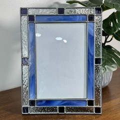 Stained Glass Photo Frame 4×6 Blue Clear Purple Black Art Nouveau Desk Display