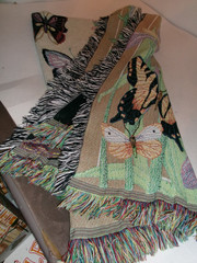 Butterfly Pattern Woven Blanket | Floral Throw fringed multi colors 65″x 53″
