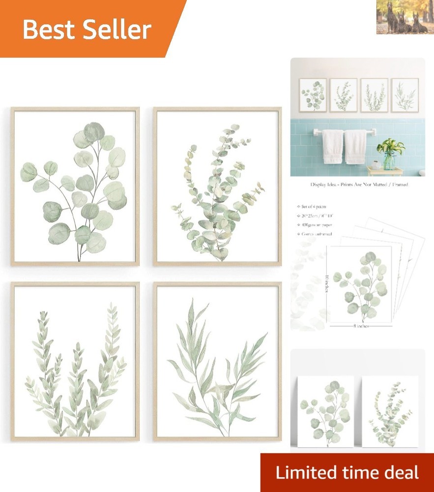 Elegant Unframed Eucalyptus Leaves Art Prints – 4 Pack, 8×10 for Stylish Decor