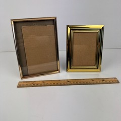 2 Vintage Metal Picture Frames Gold 5×7 thin 5×3 thick Tabletop READ