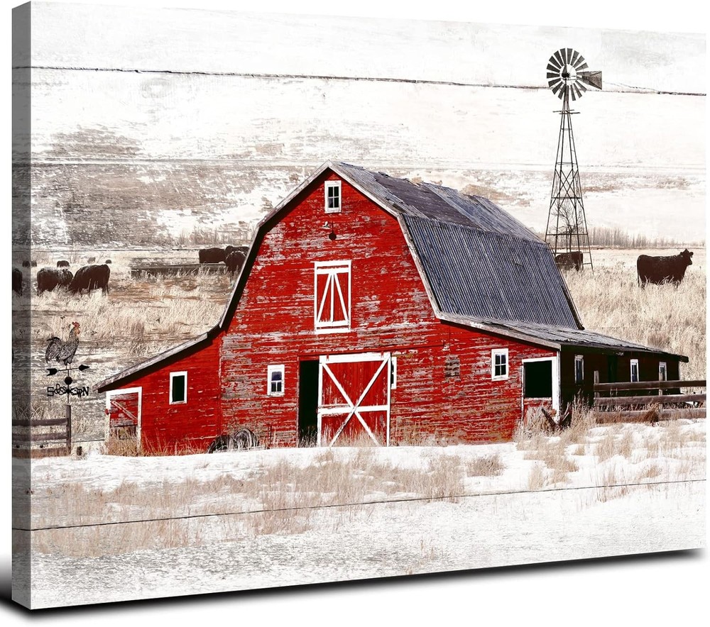 Rustic Farm Barn Wall Art Kitchen Wall Decor Farmhouse Windmill Cow Pictures for