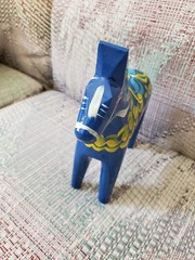 Swedish dala horse 6 inches vintage wooden blue yellow and white Sweden