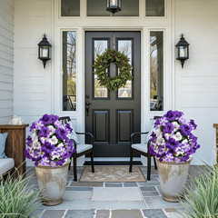 Set of 2 UV Resistant Purple Petunia Topiary Ball Trees for Outdoor Decor