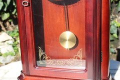 Bulova Wall Clock Chime 24.5 in. x 15 in. Pendulum Glass Rectangle Wood Brown