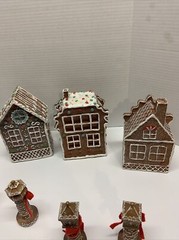 ASHLAND BROWN WHITE SNOWFALL GINGERBREAD HOUSE VILLAGE Lot Of 3 Lamps