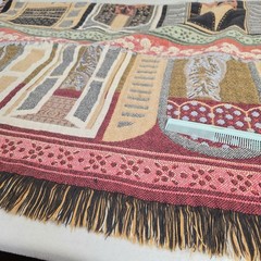 VTG Triple Woven Tapestry Throw Afghan Blanket Cat In The Window Cotton 46×67