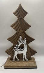 Metal Deer Wood Pine Tree Tabletop Decor Cabin Christmas Holiday Reindeer