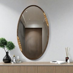 Oval Solid Wood Mirror 39×23 Inch, Walnut Oak Fre, Lar Wall Mounted