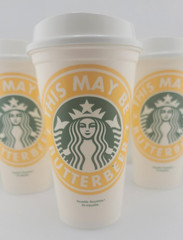 Starbucks Reusable Coffee Cup in Yellow – This May Be Butterbeer with Lid