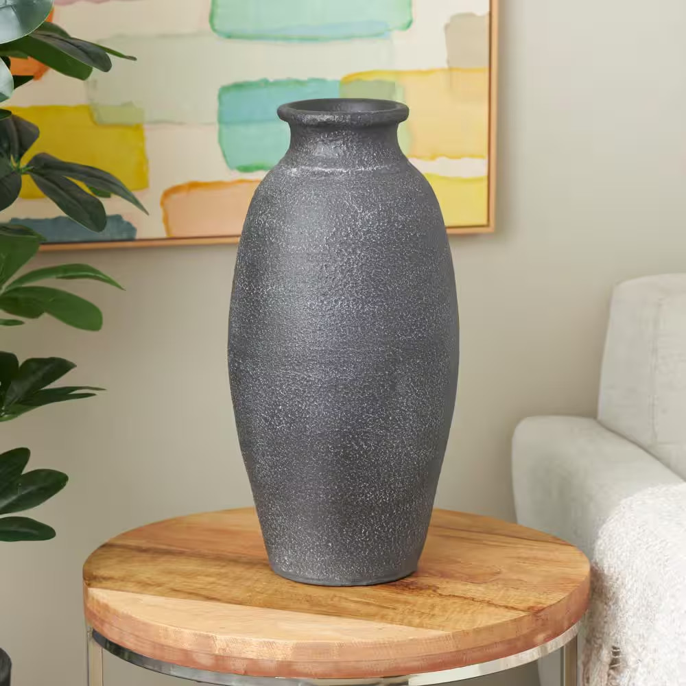 Black Textured Whitewashed Ceramic Decorative Vase
