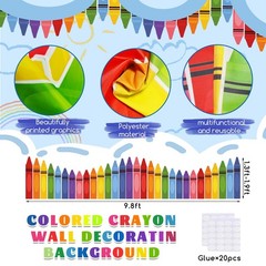 9.8 ft Rainbow Crayon Classroom Wall Decor, Cuttable Fabric Backdrop for Pres…