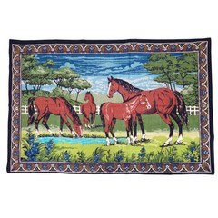 Vintage Horse Tapestry Wall Hanging Cotton Velveteen Made in Turkey